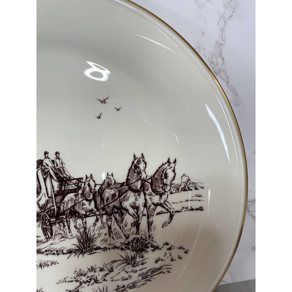 Lenox USA Special 12.5" Stagecoach Scene Chop Plate Serving Platter Gold Trim - Picture 3 of 9